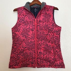 Lands’ End Down Pink & Navy Floral Puffer Vest S